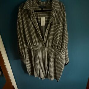 Black and White Striped Button-Up Romper